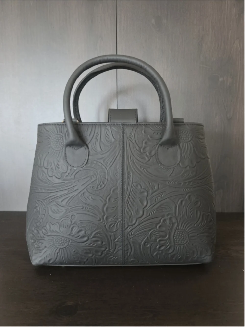 Black Floral Embossed Tooled Artisan LEATHER Hobo Bag Purse Crossbody - Picture 11 of 16